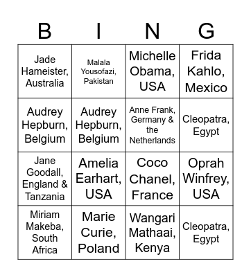 International Womens Day Bingo Card