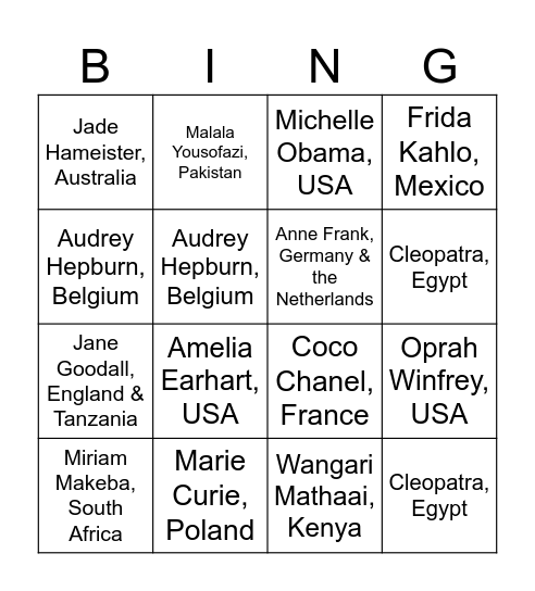 International Womens Day Bingo Card