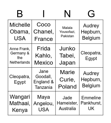 International Womens Day Bingo Card