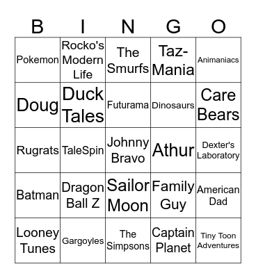 Cartoons Bingo Card