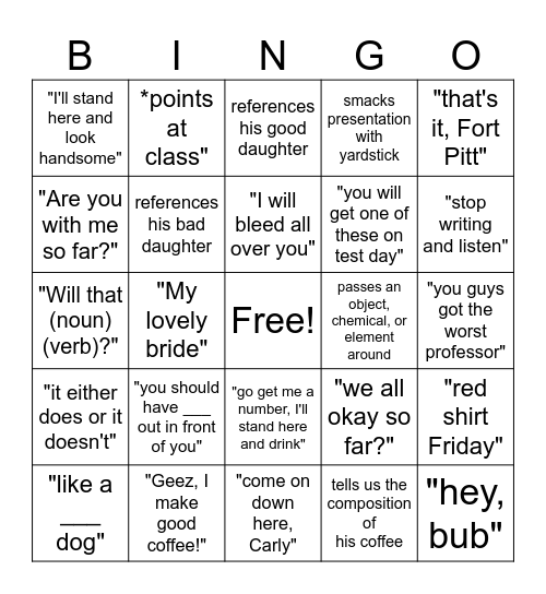 BJ Bingo Card