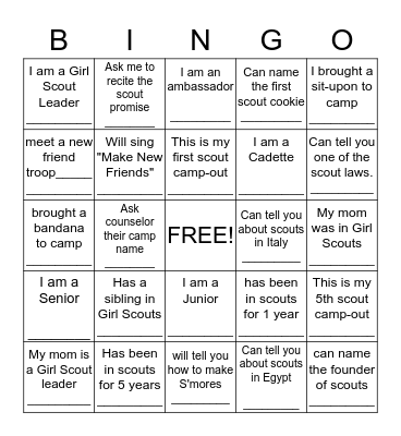 Girl Scout Bingo Card