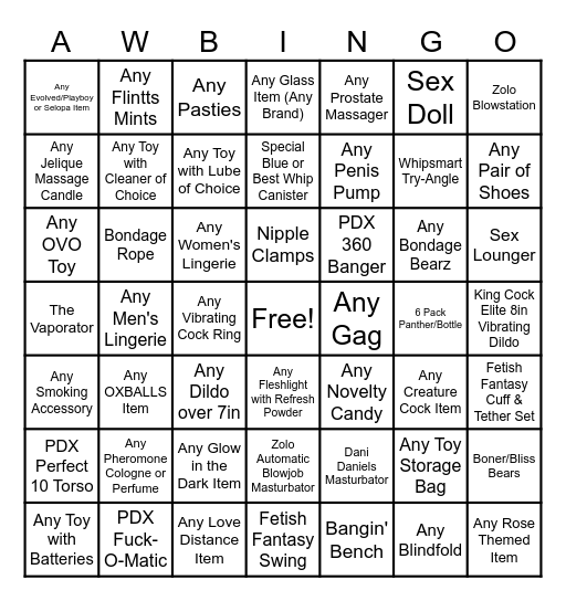 Adult World Bingo! Bingo Card