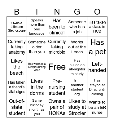 SNA Bingo Card