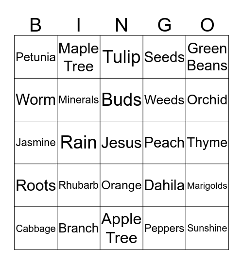 Garden of Weed'n Bingo Card