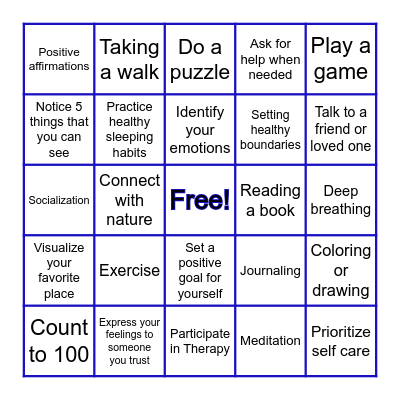 Coping Skills Bingo Card