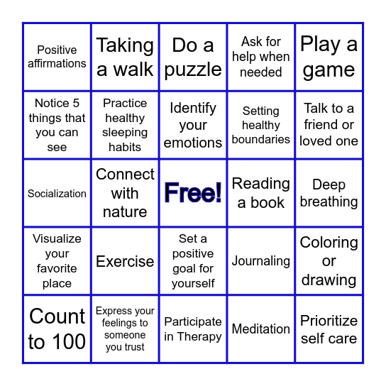 Coping Skills Bingo Card