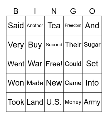 Unit 6 Sight Words Bingo Card