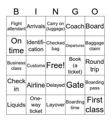 Airport Vocab Bingo Card