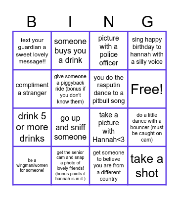 Hannah's Bingo extravaganza Bingo Card