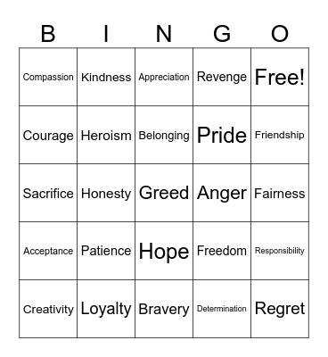 Finding Theme Bingo Card