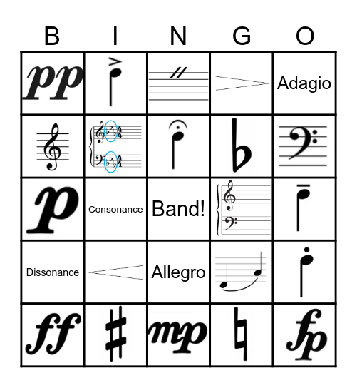 Band Terms Bingo Card