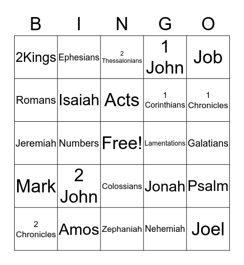 Books of the Bible Bingo Card