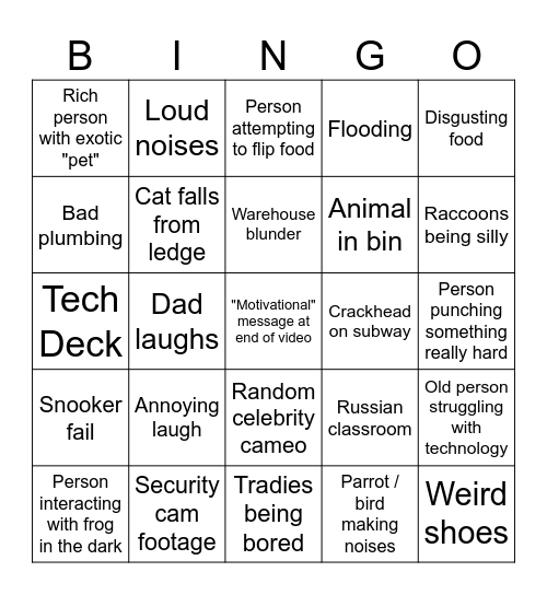 Unusual Videos Bingo Card