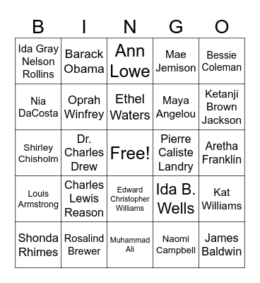 Famous Black Professionals Bingo Card