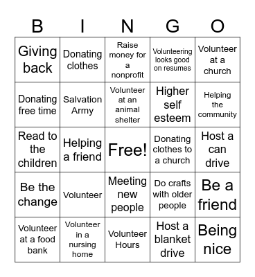 Volunteer Bingo Card