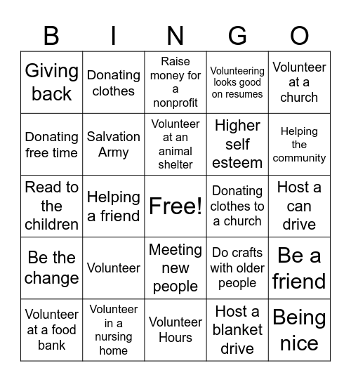 Volunteer Bingo Card