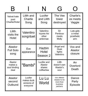 HAZBIN HOTEL SEASON 2 Bingo Card