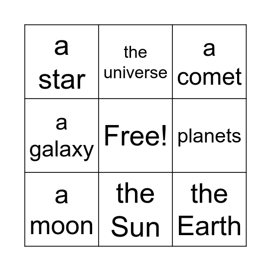 THE UNIVERSE Bingo Card