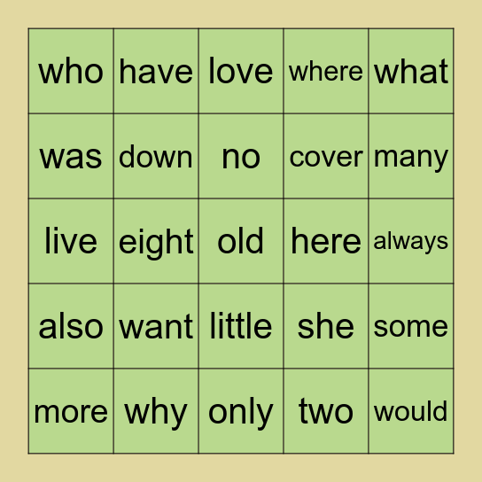 Tricky Words Bingo Card