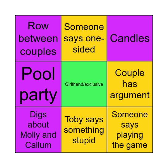 Love island Sophie Bingo Card