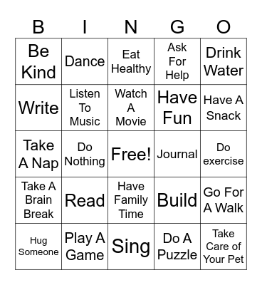 Self Care Bingo Card