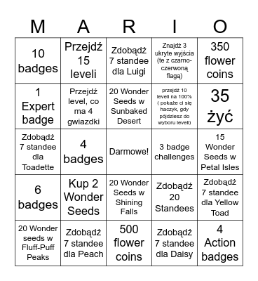 Mario Wonder Ultimate bingo (No Yoshi or Nabbit) Bingo Card