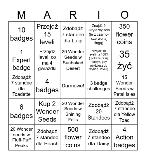 Mario Wonder Ultimate bingo (No Yoshi or Nabbit) Bingo Card