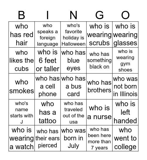 Lets Get Acquainted Bingo Card