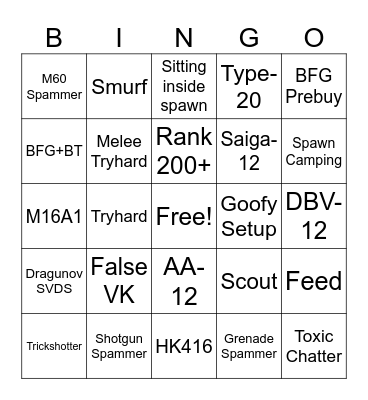 Phantom Forces Bingo Card