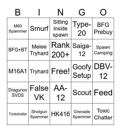 Phantom Forces Bingo Card