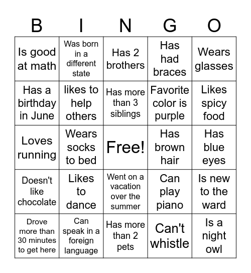 "Find Someone Who" Bingo Card