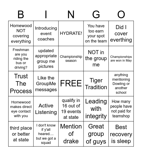 Homewood bingo Card