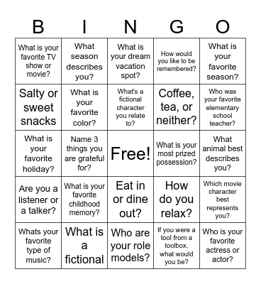 Social Bingo Card