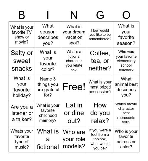 Social Bingo Card