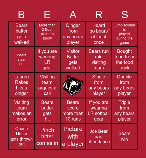 Lenoir-Rhyne Softball Bingo Card