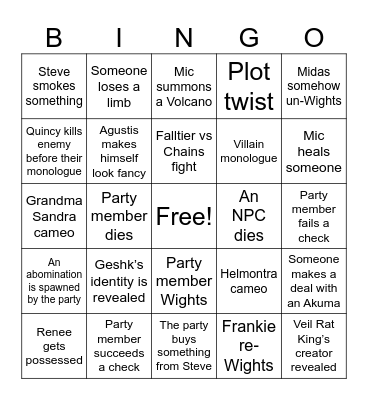 Untitled Bingo Card