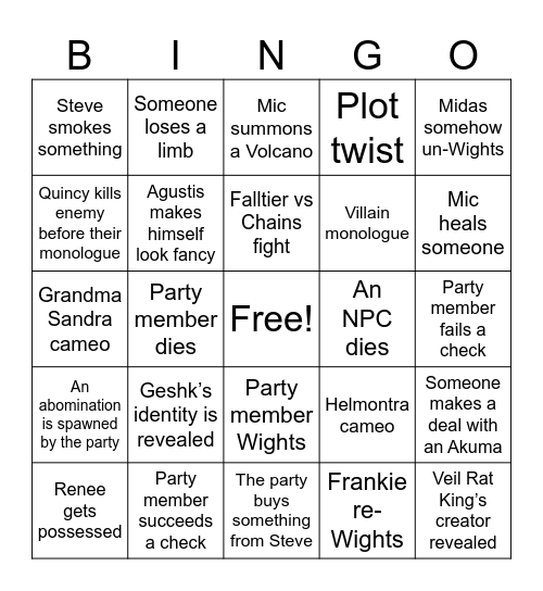 Untitled Bingo Card