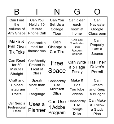 Hard Skills Bingo Card