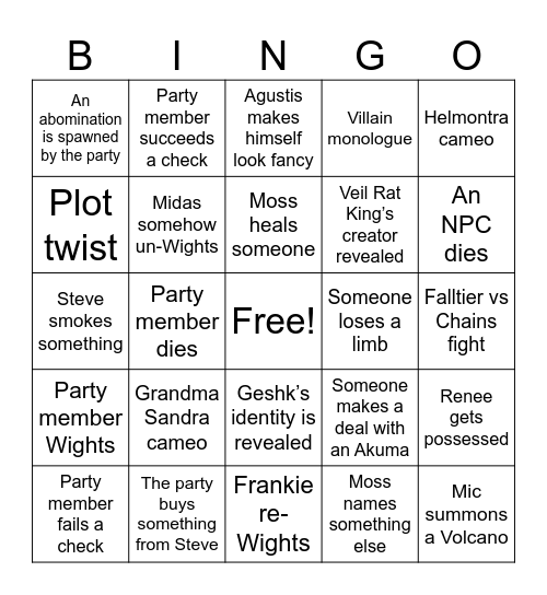 Untitled Bingo Card