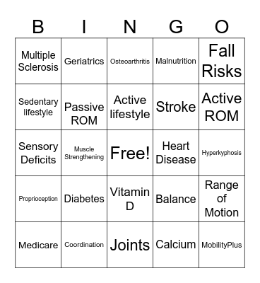 Mobility Bingo Card