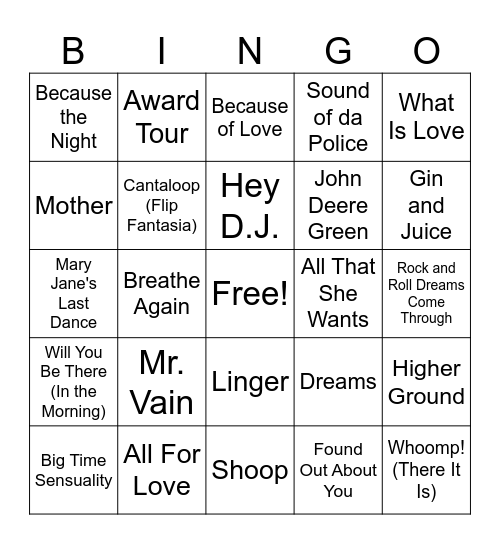 Hot 100 1994 Bingo Card