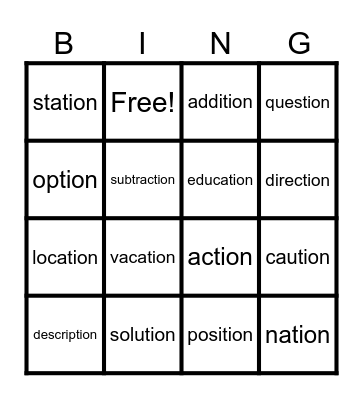 -tion Bingo Card