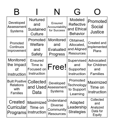 Initial Administrator Licensure Program Bingo Card