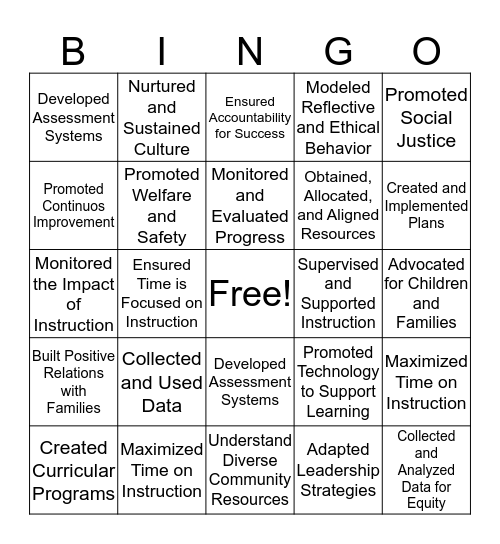 Initial Administrator Licensure Program Bingo Card