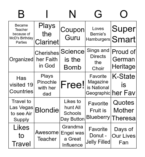 Fun Facts About Mrs. Gipson Bingo Card