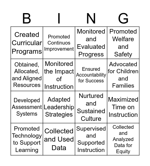 Initial Administrator Licensure Program Bingo Card