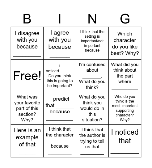 Turn and Talk Bingo - Reading Bingo Card