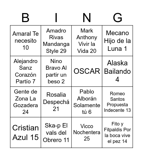 PRUEBA Bingo Card