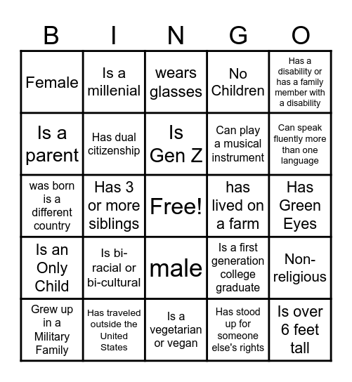 DIVERSITY BINGO Card